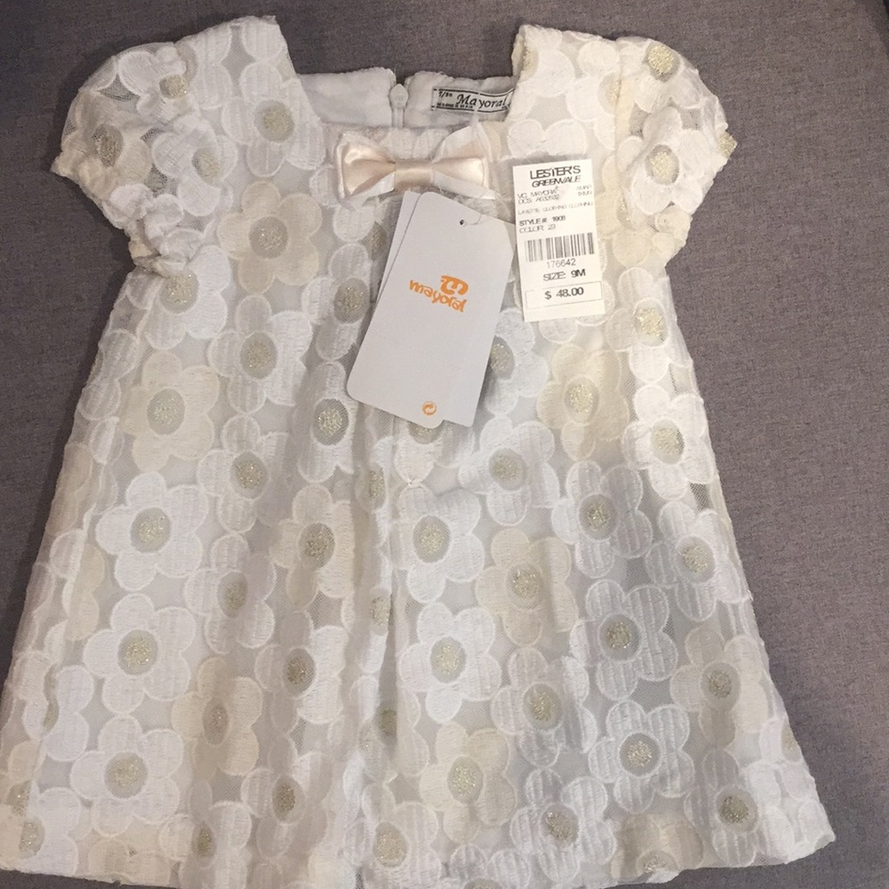 NWT Mayoral white and beige dress 9 mo
